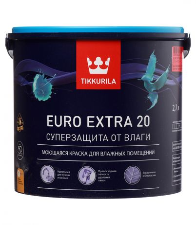 Краска водно-дисперсионная Tikkurila Euro Extra 20 моющаяся основа C 2,7 л