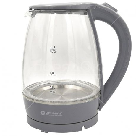 Чайник электрический стеклянный Gelberk GL-473 серый, 1.8 л, 2 кВт