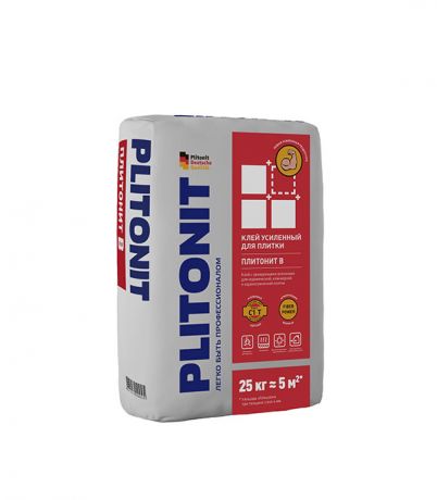Клей для плитки и керамогранита Plitonit В усиленный с армирующими волокнами серый (класс С1) 25 кг