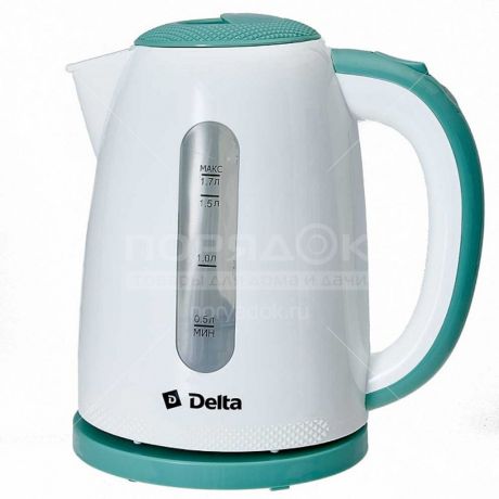 Чайник электрический пластиковый Delta DL-1106 белый с мятным, 1.7 л, 2.2 кВт