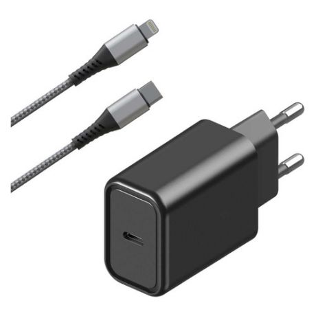 Сетевое зарядное устройство INTERSTEP PDMFIBK18, USB type-C, 8-pin Lightning (Apple), 3A, черный