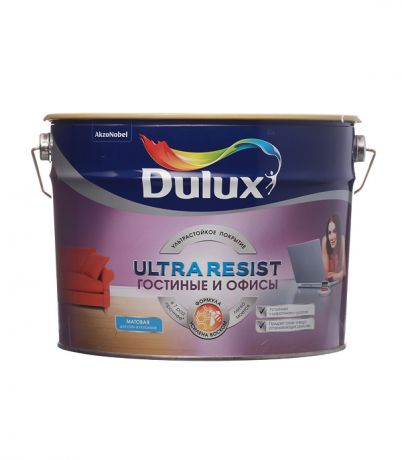 Краска водно-дисперсионная Dulux Ultra Resist гостиные и офисы моющаяся белая основа BW 10 л