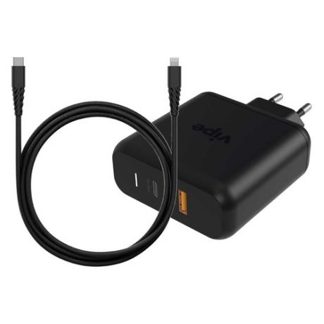 Сетевое зарядное устройство Vipe 45W, USB + USB type-C, 8-pin Lightning (Apple), 3A, черный