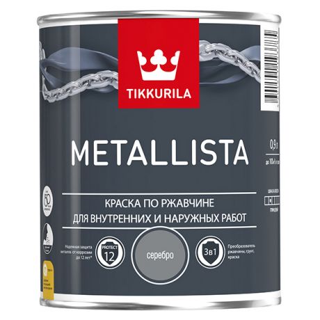 Краска по ржавчине Tikkurila Metallista серебристая глянцевая 0,9 л