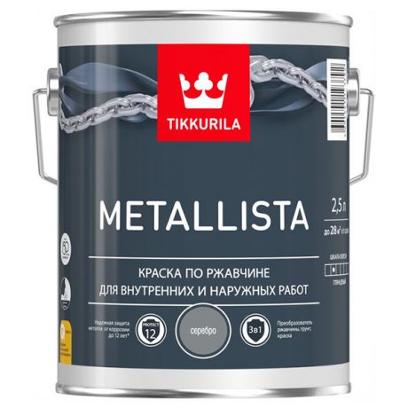 Краска по ржавчине Tikkurila Metallista серебристая глянцевая 2,5 л