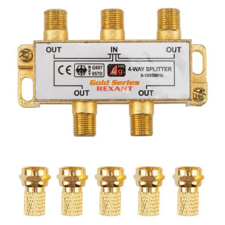 Сплиттер антенный REXANT 05-6103-1, F-TV(f) - GOLD золотистый