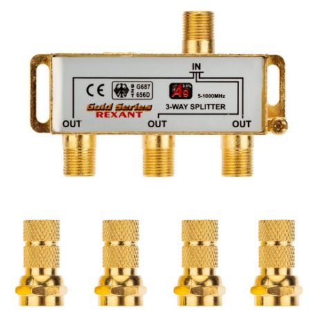 Сплиттер антенный REXANT 05-6102-1, F-TV(f) - GOLD золотистый