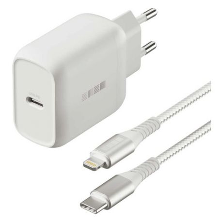 Сетевое зарядное устройство INTERSTEP USB type-C, 8-pin Lightning (Apple), 3A, белый