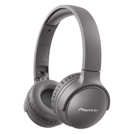 Наушники с микрофоном PIONEER SE-S6BN-H, Bluetooth, мониторные, серый