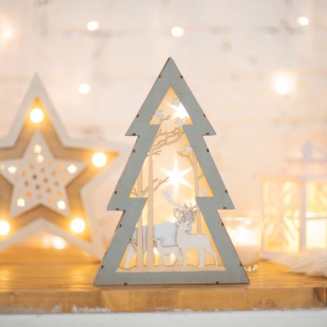 Новогоднее украшение фигура дереваянная Neon-Night (504-025) Елочка 20х6,5х29 см свечение теплое белое