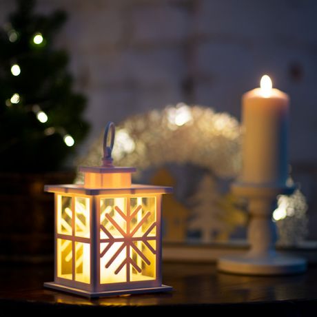 Новогоднее украшение фонарь декоративный Neon-Night (513-043) 12х12х18 см белый свечение теплое белое