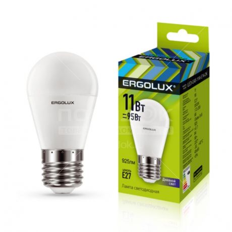 Лампа светодиодная Ergolux Шар LED 13632, 11 Вт, Е27, холодный белый свет