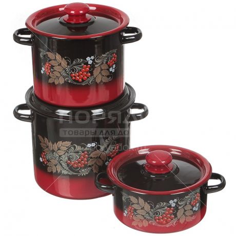 Набор эмалированной посуды Сибирские товары Рябинка 16 N16L05 (кастрюля 2+3.5+5.5 л), 6 предметов