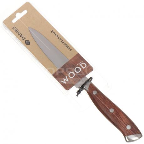 Нож кухонный стальной Daniks Wood 160939-4 универсальный, 12.5 см