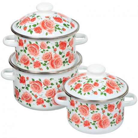 Набор эмалированной посуды Сибирские товары Роза плетистая 15 N15B88 (кастрюля 2+3+4 л), 3 предмета