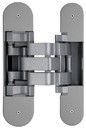 Петля скрытая для компланарных дверей, универсальная, 3D, 130x32/25 мм, 60 кг, цамак и алюминий, с 4 накладками и 4 винтами для крепления накладок, никель матовый