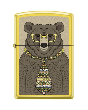 Зажигалка ZIPPO Медведь c с покрытием Lemon™, латунь/сталь, жёлтая, матовая, 36x12x56 мм