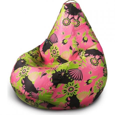 Кресло бескаркасное Mypuff Груша цветы розовые размер компакт мебельный хлопок bm_557