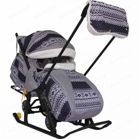 Санки коляска GALAXY SNOW LUXE Финляндия черная на больших мягких колесах+сумка+муфта