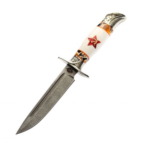 Нож Финка НКВД со звездой, сталь булат, белый акрил