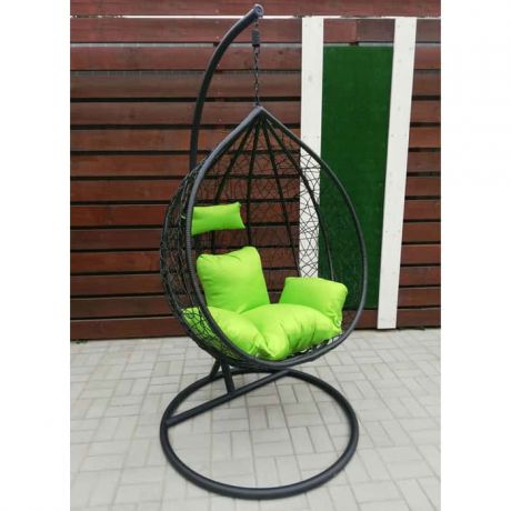Подвесное кресло Garden story Сфера стойка черная/корзина черная/подушка зеленая N-908