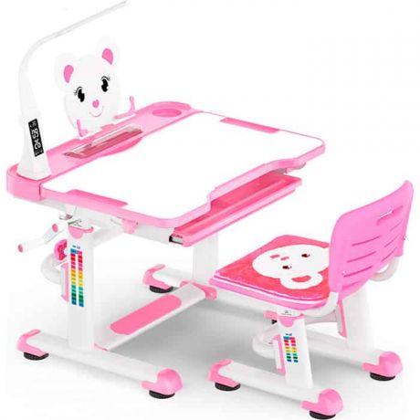 Mealux Комплект мебели (столик + стульчик + ЛЭД лампа с индикатором) BD-04 Teddy pink столешница белая/пластик розовый