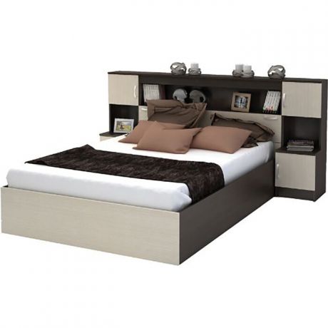 Кровать с прикроватным блоком Ника Бася КР-552 венге/белфорд