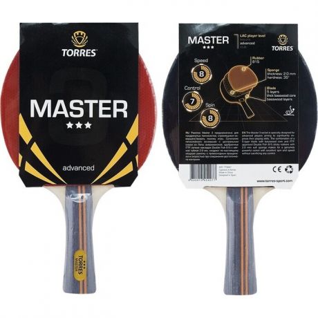 Ракетка для настольного тенниса Torres Master 3*, арт. TT0007, для тренировок, накладка 2,0 мм, конич. ручка