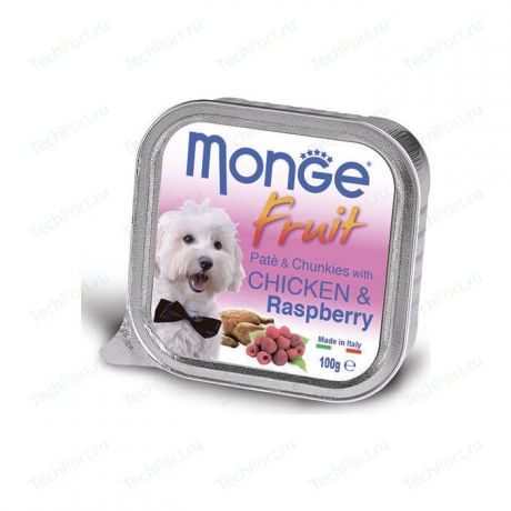Консервы Monge Dog Fruit Pate and Chunkies with Chicken & Raspberry паштет и кусочки с курицей и малиной для собак 100г