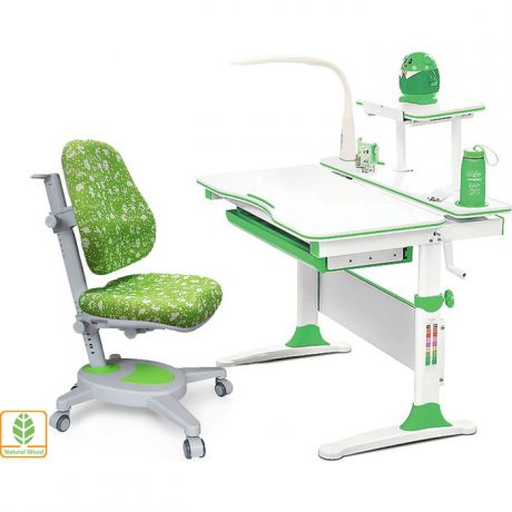Комплект (стол+полка+кресло+чехол+лампа) Mealux Evo-30 Z (Evo-30 Z + Y-110 AZK) белая столешница дерево/зеленый
