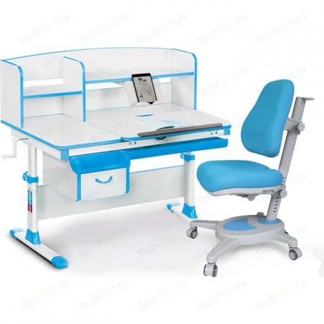 Комплект (стол+полка+кресло+чехол) Mealux Evo-kids Evo-50 BL (Evo-50 BL + Y-110 KBL) белая столешница/пластик голубой