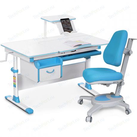 Комплект (стол+полка+кресло+чехол) Mealux Evo-kids Evo-40 BL (Evo-40 BL + Y-110 KBL) белая столешница/пластик голубой