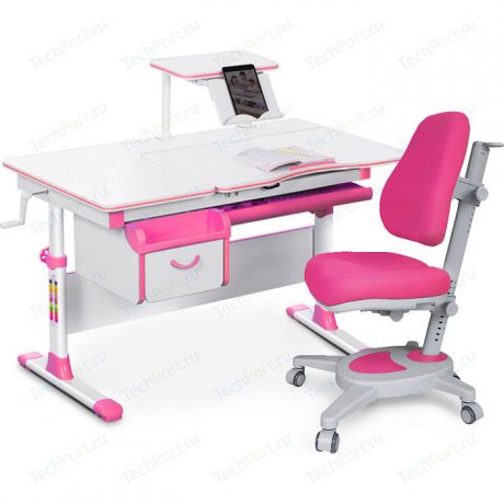 Комплект (стол+полка+кресло+чехол) Mealux Evo-kids Evo-40 PN (Evo-40 PN + Y-110 KP) белая столешница/пластик розовый
