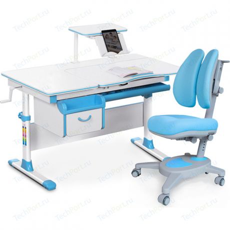 Комплект (стол+полка+кресло+чехол) Mealux Evo-kids Evo-40 BL (Evo-40 BL + Y-115 KBL) белая столешница/пластик голубой
