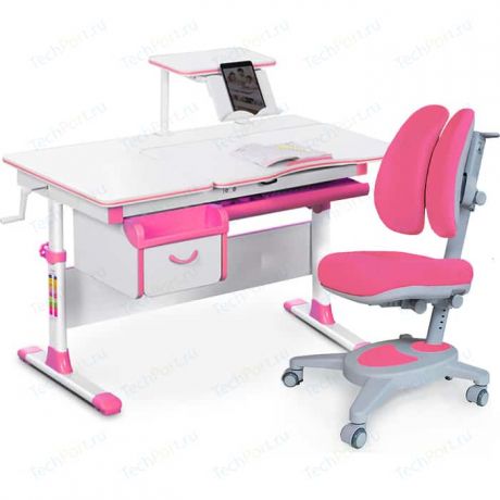 Комплект (стол+полка+кресло+чехол) Mealux Evo-kids Evo-40 PN (Evo-40 PN + Y-115 KP) белая столешница/пластик розовый