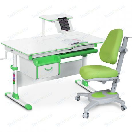 Комплект (стол+полка+кресло+чехол) Mealux Evo-kids Evo-40 Z (Evo-40 Z + Y-110 KZ) белая столешница/пластик зеленый