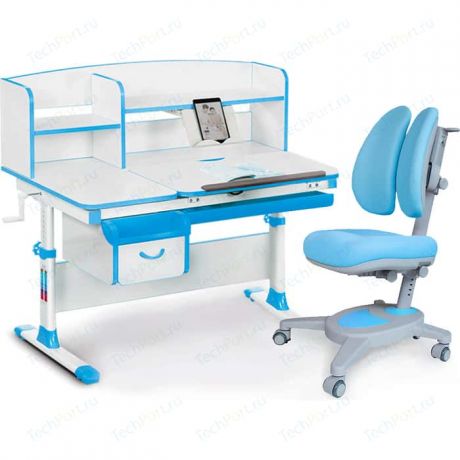 Комплект (стол+полка+кресло+чехол) Mealux Evo-kids Evo-50 BL (Evo-50 BL + Y-115 KBL) белая столешница/пластик голубой