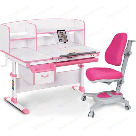 Комплект (стол+полка+кресло+чехол) Mealux Evo-kids Evo-50 PN (Evo-50 PN + Y-110 KP) белая столешница/пластик розовый