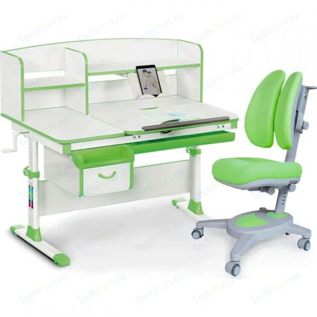 Комплект (стол+полка+кресло+чехол) Mealux Evo-kids Evo-50 Z (Evo-50 Z + Y-115 KZ) белая столешница/пластик зеленый