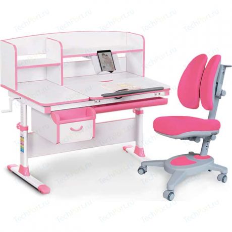Комплект (стол+полка+кресло+чехол) Mealux Evo-kids Evo-50 PN (Evo-50 PN + Y-115 KP) белая столешница/пластик розовый