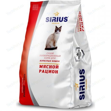 Сухой корм SIRIUS мясной рацион для взрослых кошек 1,5кг