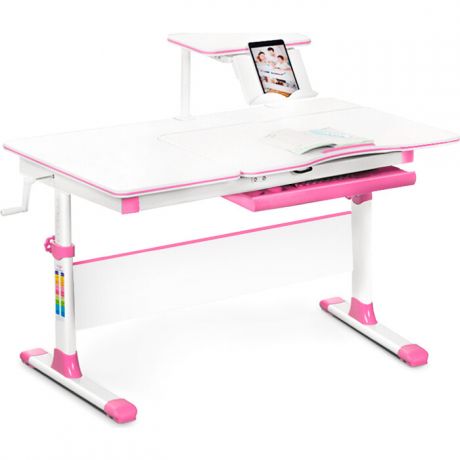Детский стол Mealux EVO-40 lite PN столешница белая/ножки белые с розовыми накладками
