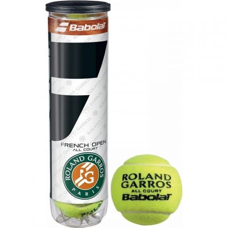 Мяч для большого тенниса Babolat French Open All Court, 502036, уп.4 шт,одобр. ITF, фетр, нат.резина, желтый