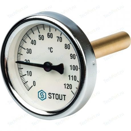 Термометр STOUT биметаллический Dn 63 мм гильза 75 мм 1/2" с погружной гильзой (SIM-0001-637515)