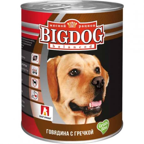 Консервы Зоогурман BIG DOG Говядина с гречкойдля взрослых собак 850г