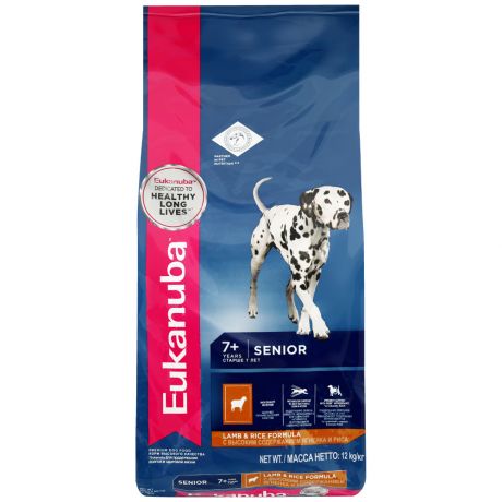 Корм сухой Eukanuba Senior all breed Lamb&Rice ягнёнок с рисом для пожилых собак всех пород 12 кг