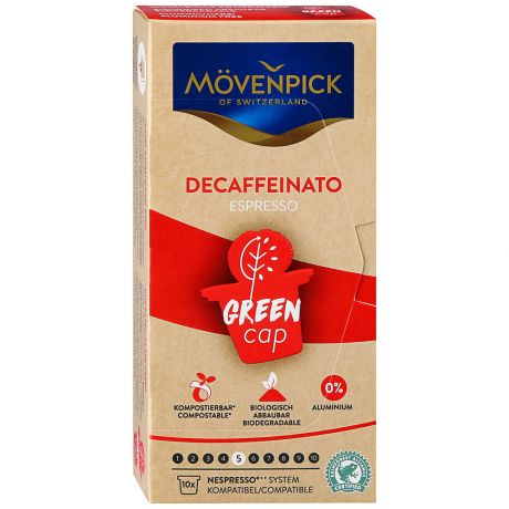 Кофе Movenpick Espresso Decaffeinato Green Cap натуральный жареный 10 капсул по 5.8 г