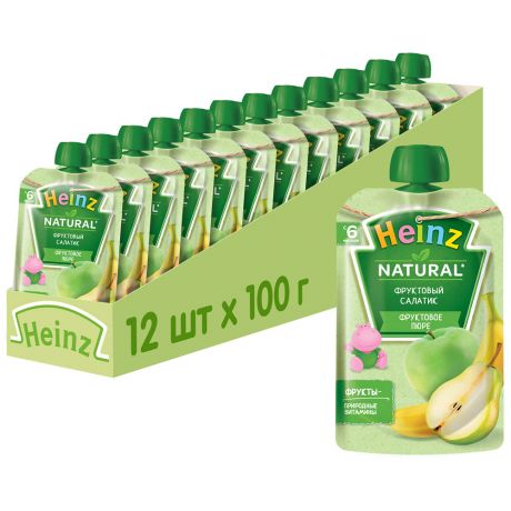 Пюре Heinz Natural Фруктовый салатик без сахара с 6 месяцев 12 штук по 100 г
