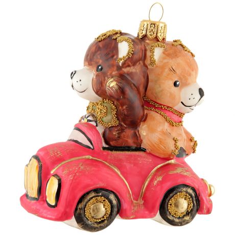 Елочная игрушка Irena Формовая Два мишки в авто Винтаж