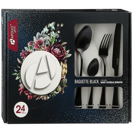 Набор столовых приборов Apollo Genio Baguette Black 24 предмета